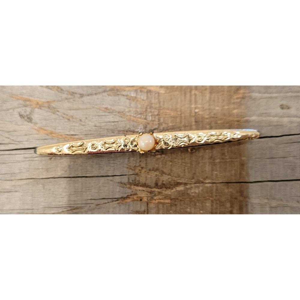 Gold Tone Brooch‎ Faux Pearl Elegant Bar Pin Vintage Style Jewelry